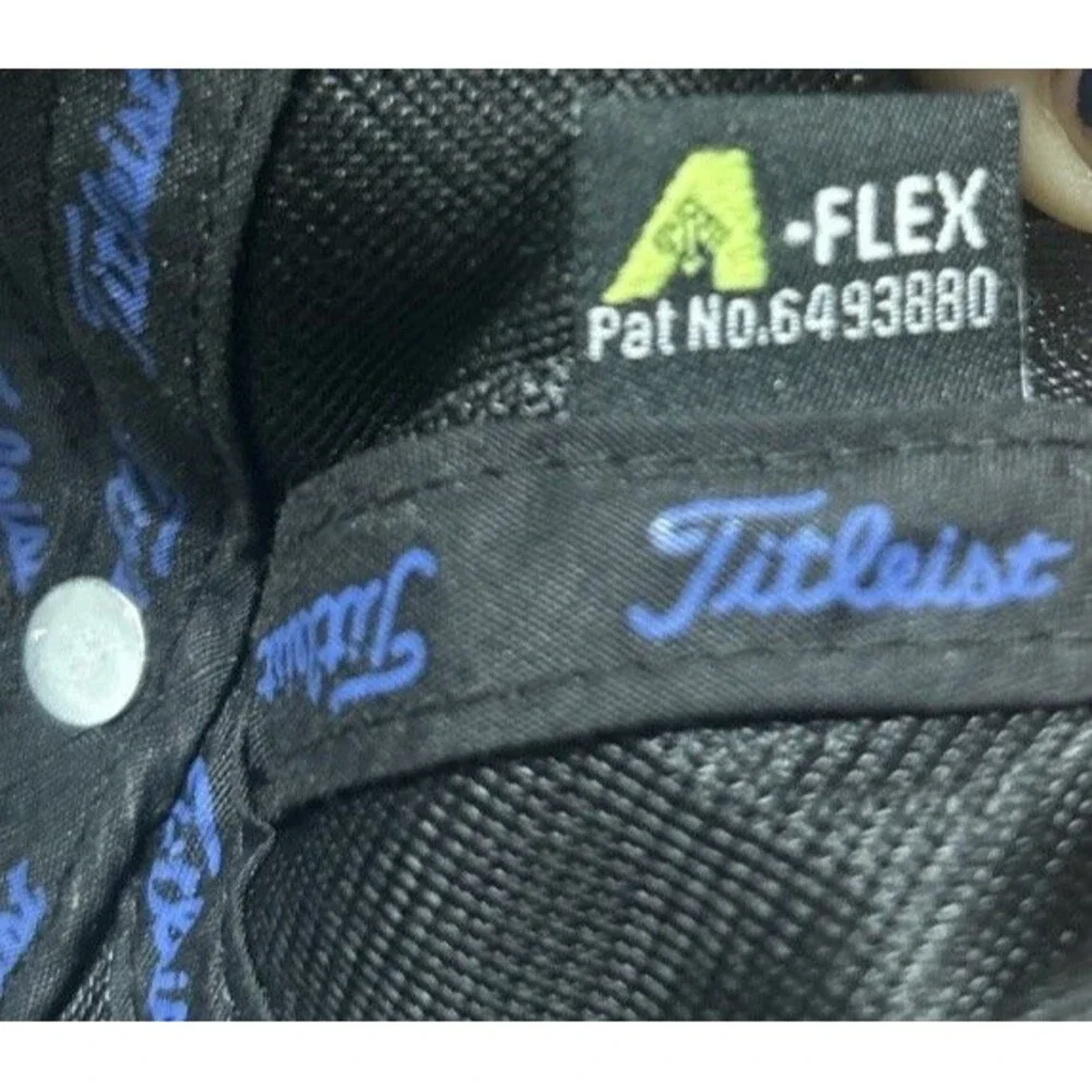 Titleist Golf Hat Cap Black Blue Script Pro V1 A-Flex Fitted L/XL FootJoy